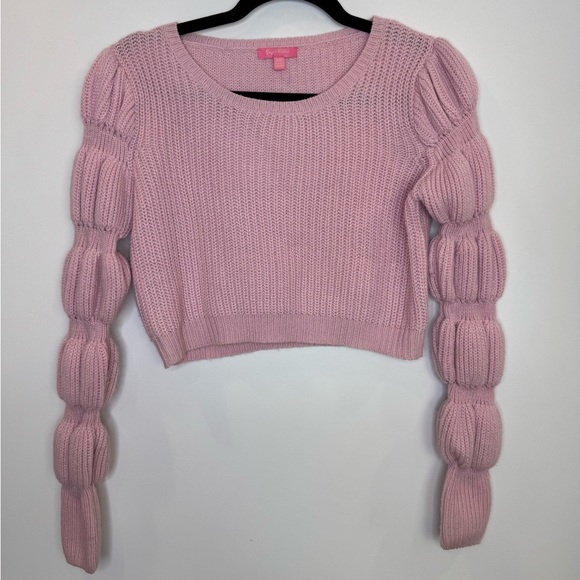 Sugar Thrillz miss charming Pink bubble sleeve Cropped Sweater size XS - Picture 3 of 8
